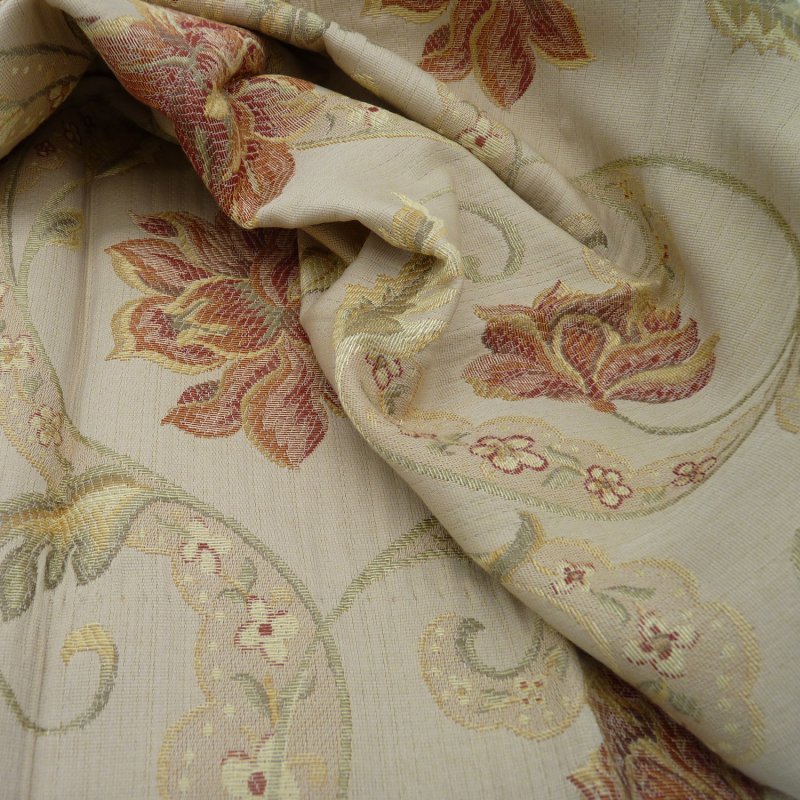 Close up of the rippled Louis fabric in Terracotta