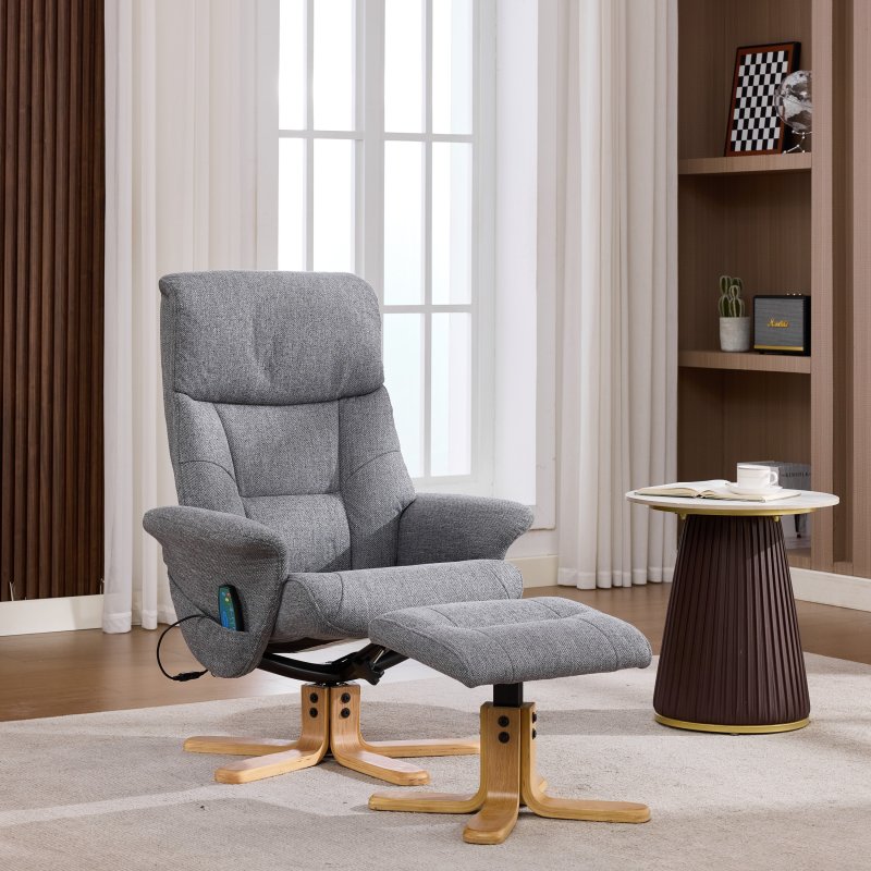 Normandy Chair & Stool Set With Heat Massage In Slate Fabric lifestyle