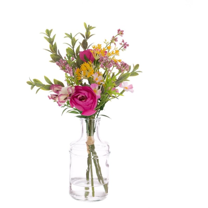 Floralsilk Ranunculus And Pansy In A Bottle Dark Pink
