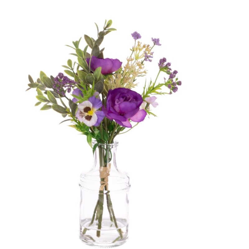 Floralsilk Ranunculus And Pansy In A Bottle Lavender