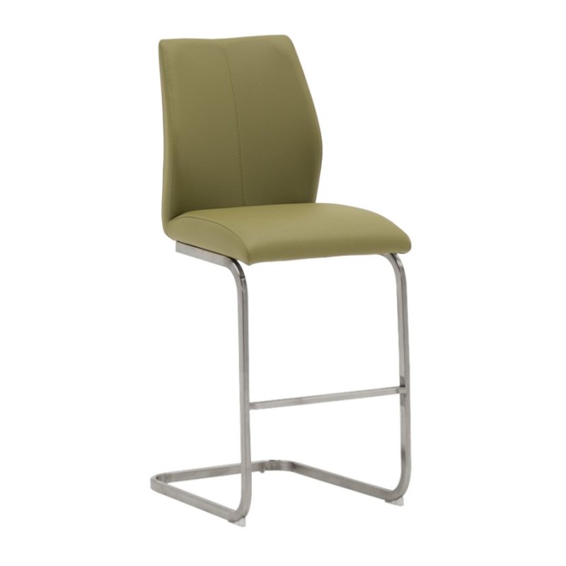 Irma Brushed Steel Counter Stool In Olive white background