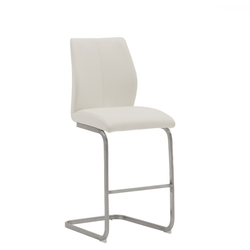 Irma Brushed Steel Counter Stool In White white background