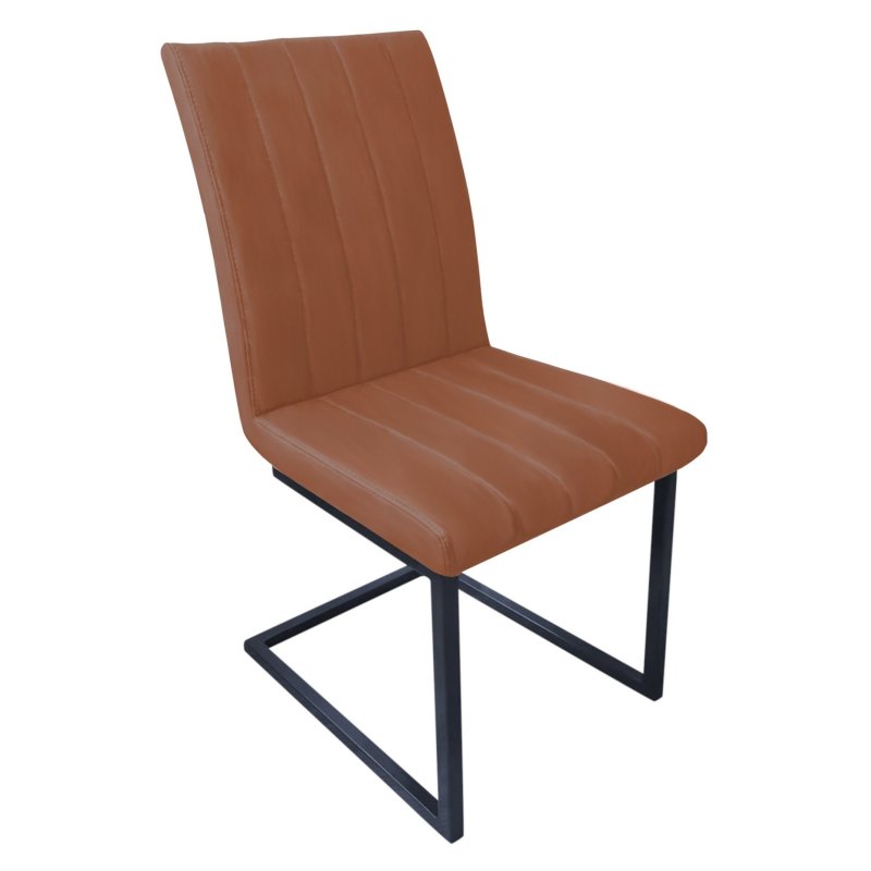 Fusion Oak Retro Stitch Dining Chair Pair In Tan white background