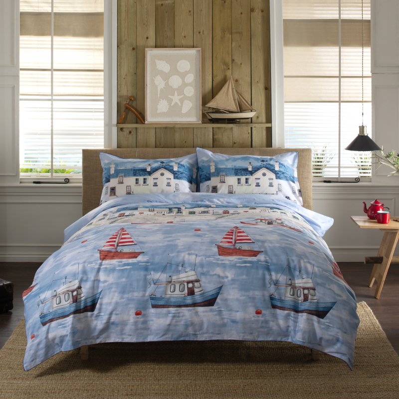 Lobster Creek Coastal Fishing Village Duvet Cover Set