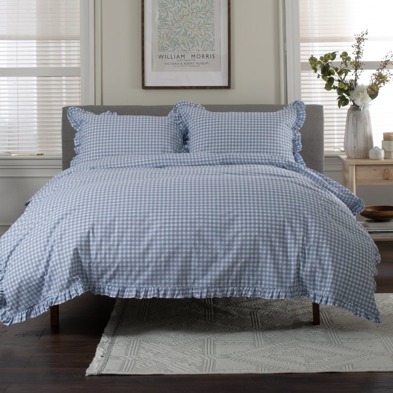 The Lyndon Company Gingham Frilled Fog Duvet Set