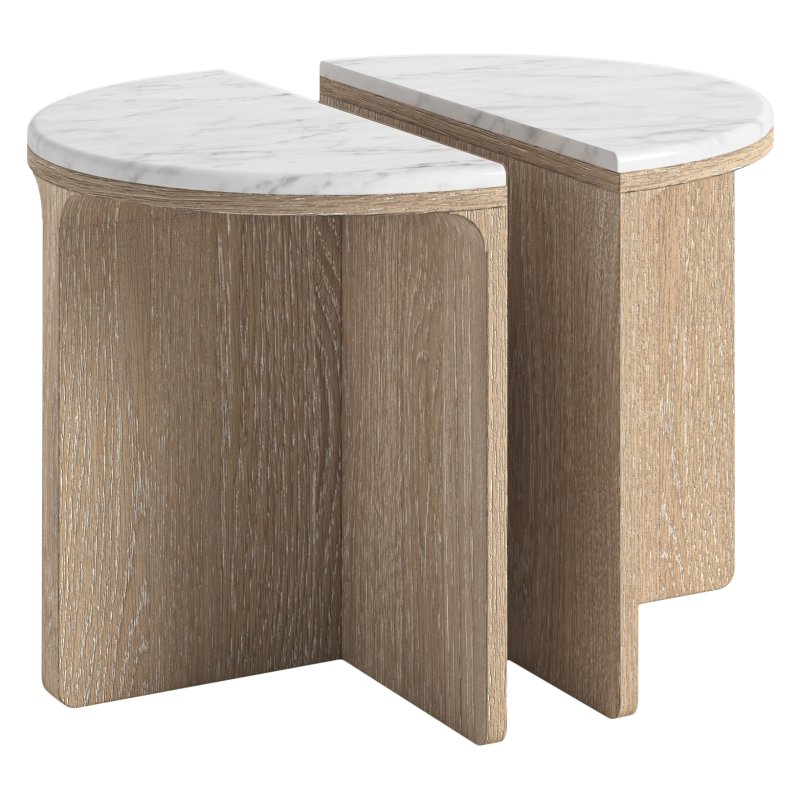 Aldiss Own Portobello Half Moon Nest Of Tables With Travertine Tops