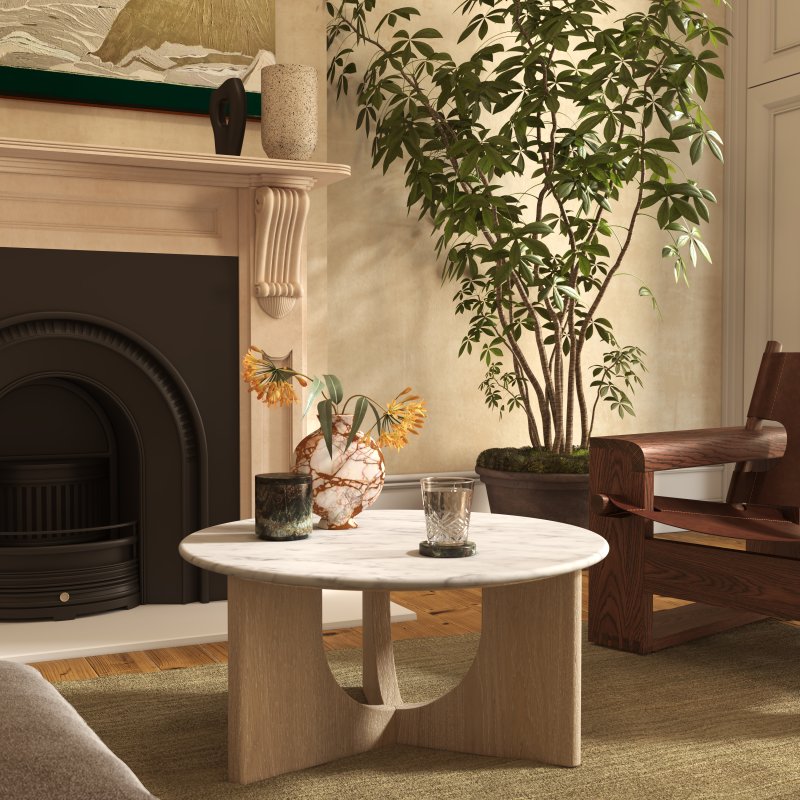 Aldiss Own Portobello Round Coffee Table with Travertine Top