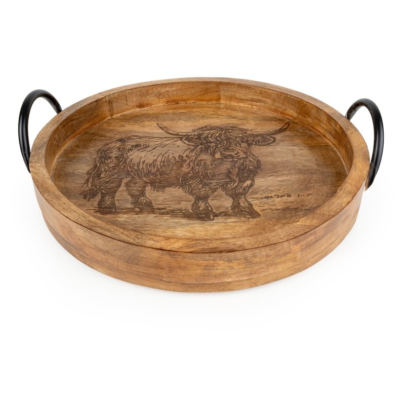 Candlelight Highland Cow Round Mango Tray