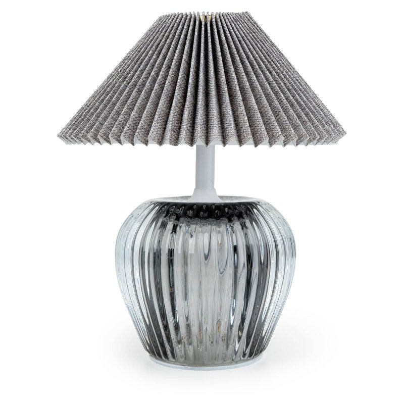 Candlelight Ridged Glass Battery Led Lamp Grey