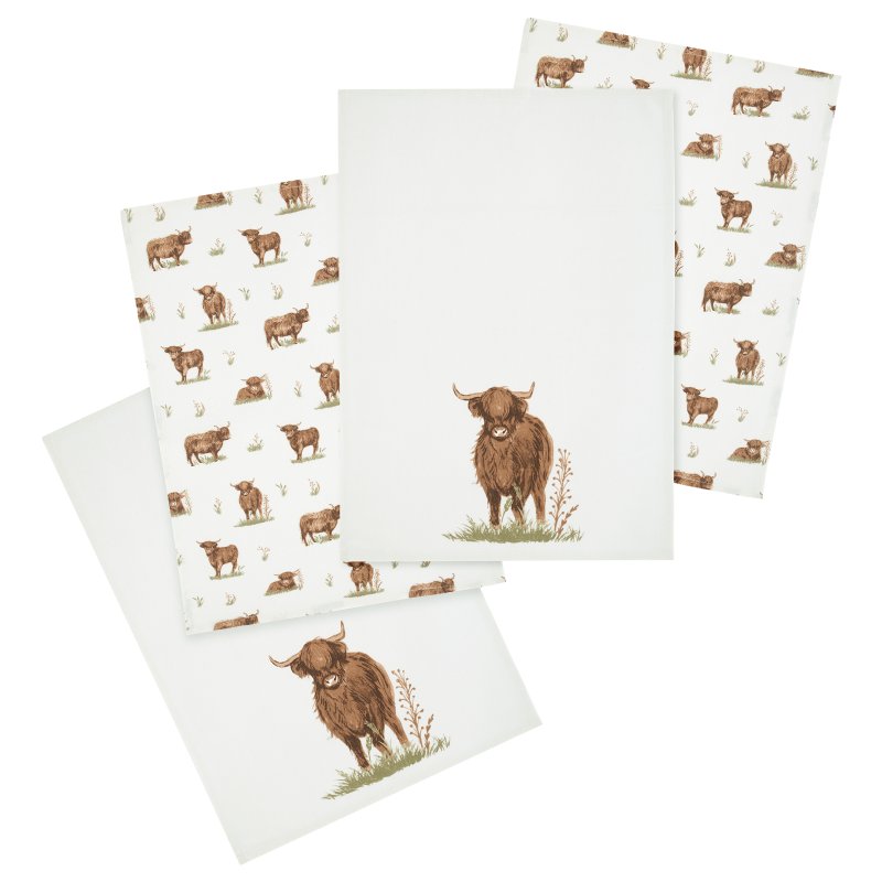 Catherine Lansfield Catherine Lansfield Angus Highland Cow Natural Tea Towels 4 Pack