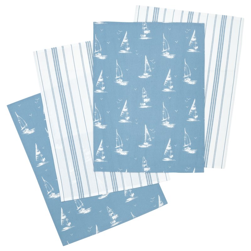 Catherine Lansfield Catherine Lansfield Salcombe Boats Blue Tea Towels 4 Pack