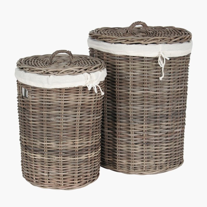 Pacific Grey Kuba Round Linen Basket