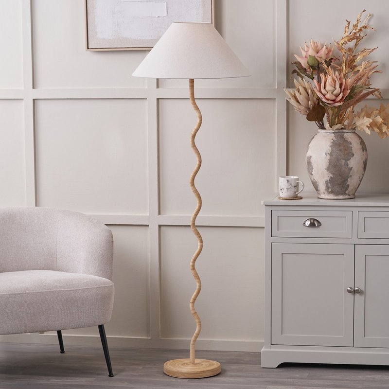 Pacific Palau Rattan Wave Floor Lamp & Harley Slubby Hopsack lifestyle