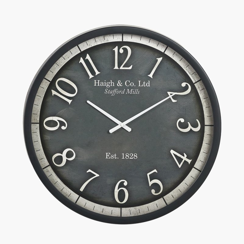 Pacific Black Wood Effect Black Faced Round Wall Clock