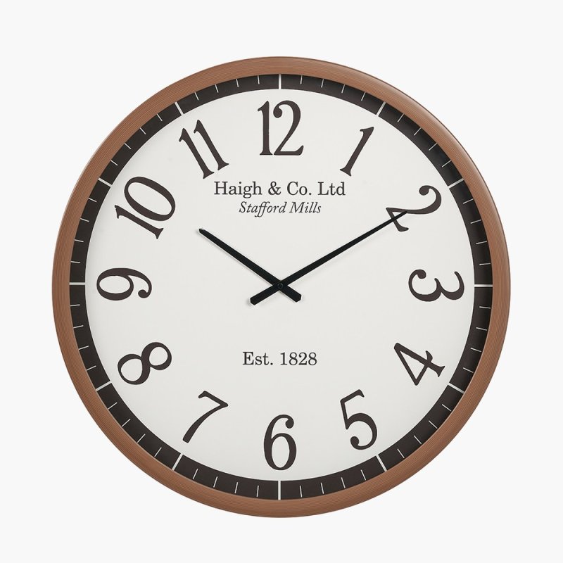 Pacific Dark Wood Effect White Faced Round Wall Clock