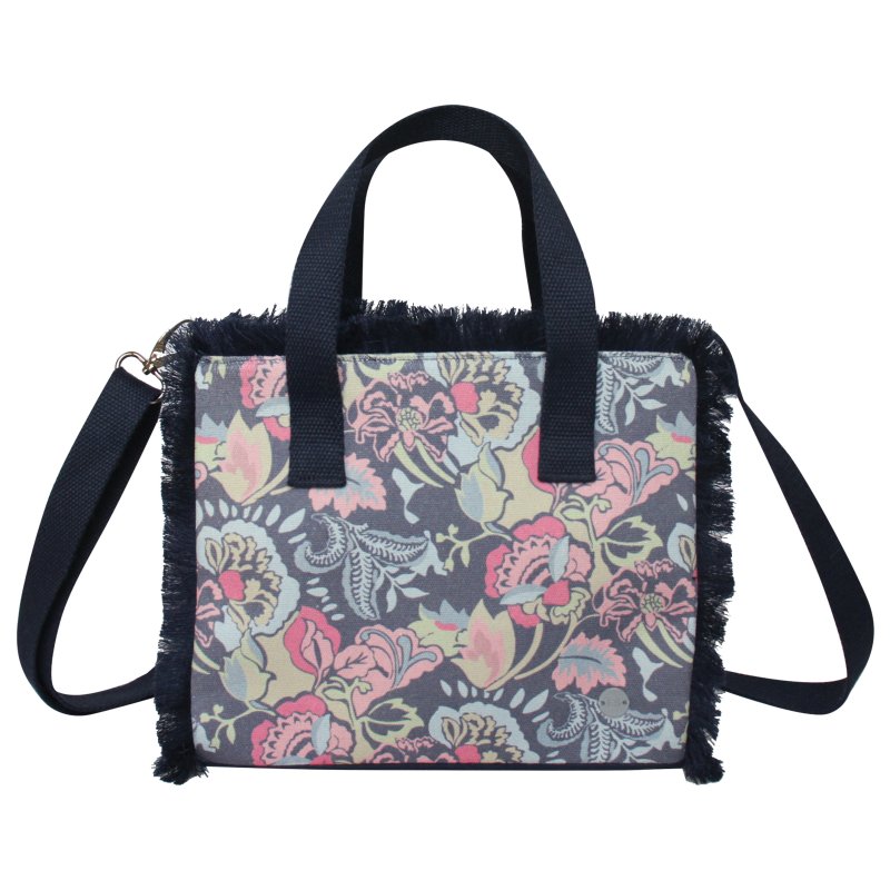 Earth Squared Blue Jacobean Canvas Fringe Tote