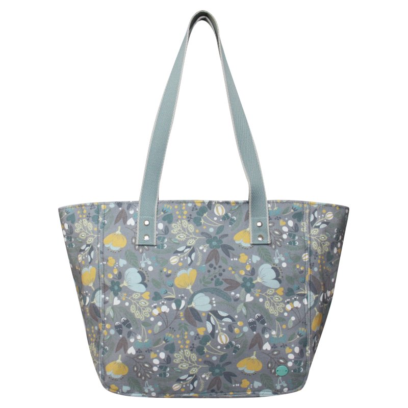 Earth Squared Grey Floral Canvas Tote Bag