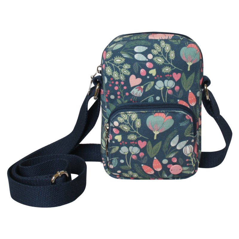 Earth Squared Blue Floral Canvas Phone Pouch