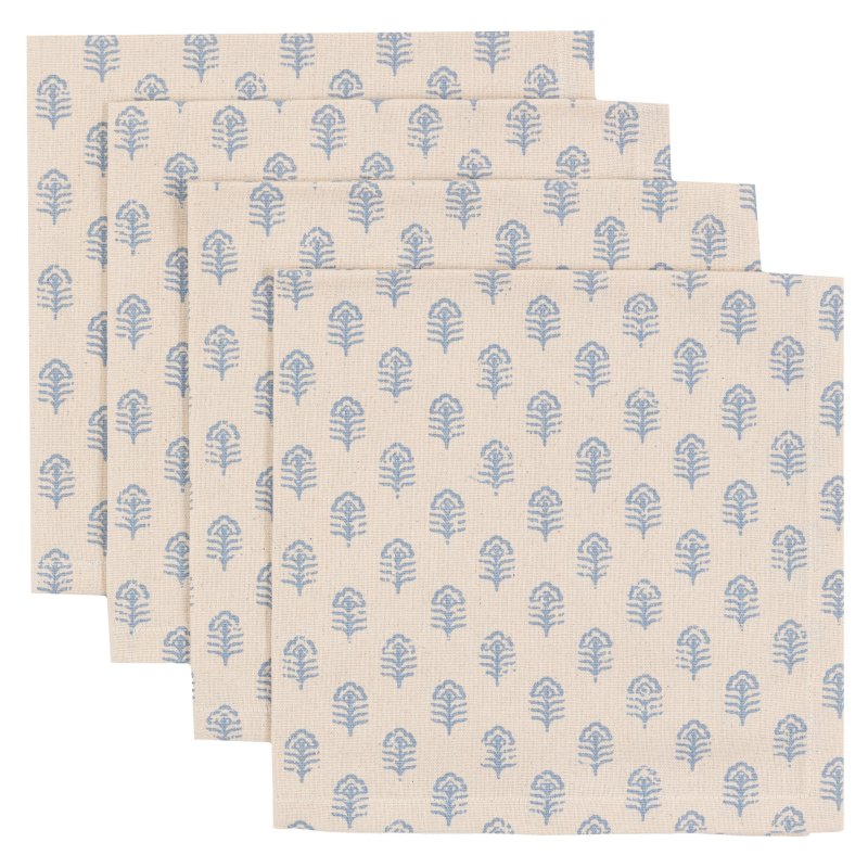 Gallery Direct Fleur Floral Stamp 4 Pack Napkins Blue