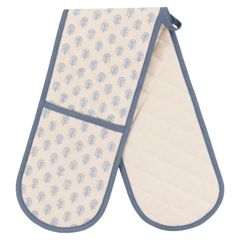Gallery Direct Fleur Floral Stamp Double Oven Glove Blue