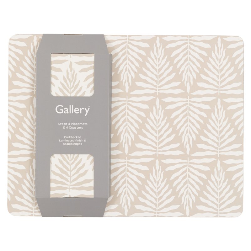 Gallery Direct Leaf ZigZag Ecru Placemat And Coaster Set