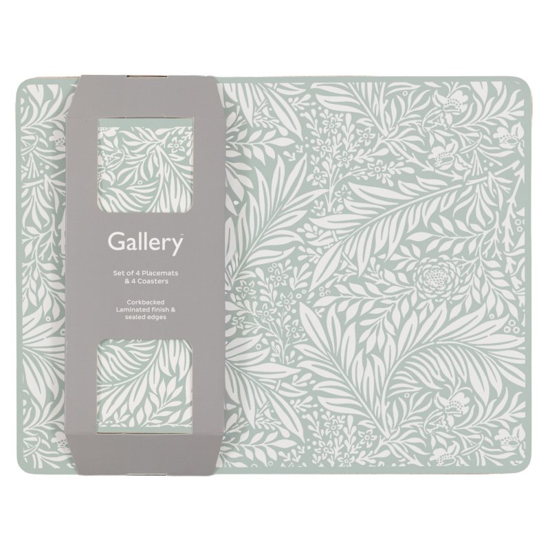 Gallery Direct Farmhouse Blue Leaf Placemat And Coaster Set