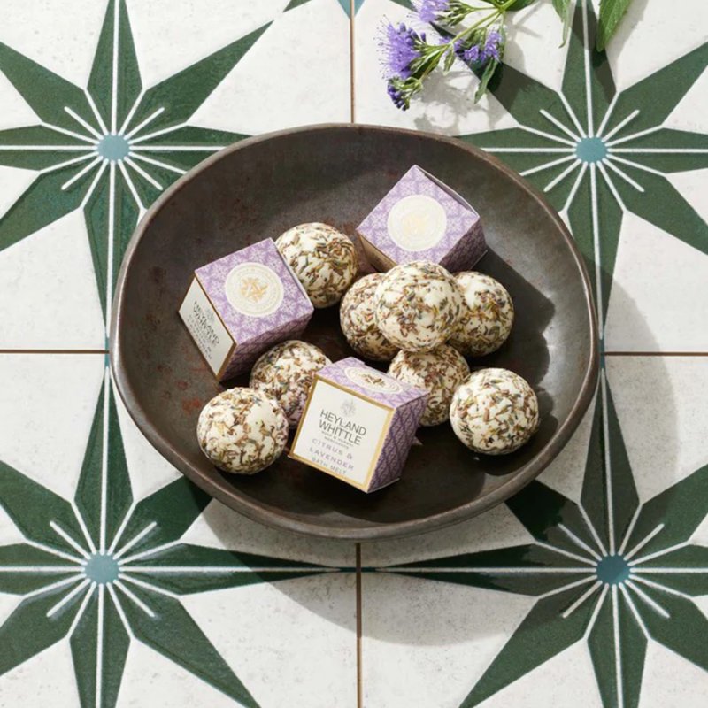 Citrus & Lavender Bath Melt Truffle 40g in bowl on tiled floor