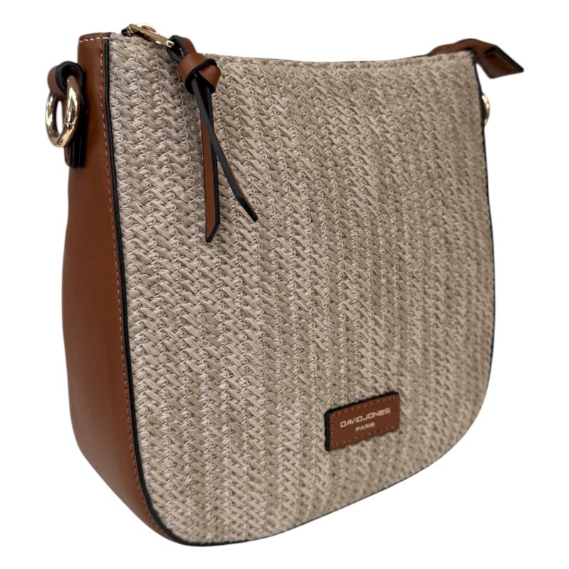 David Jones Straw Crossbody Bag Cognac close up