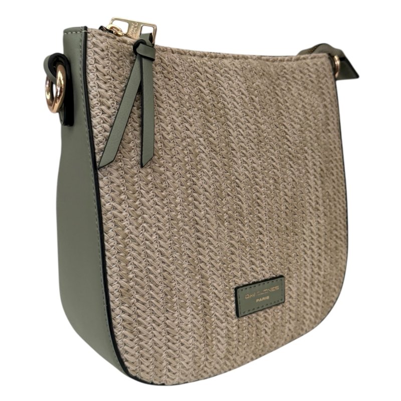 David Jones Straw Crossbody Bag Sage