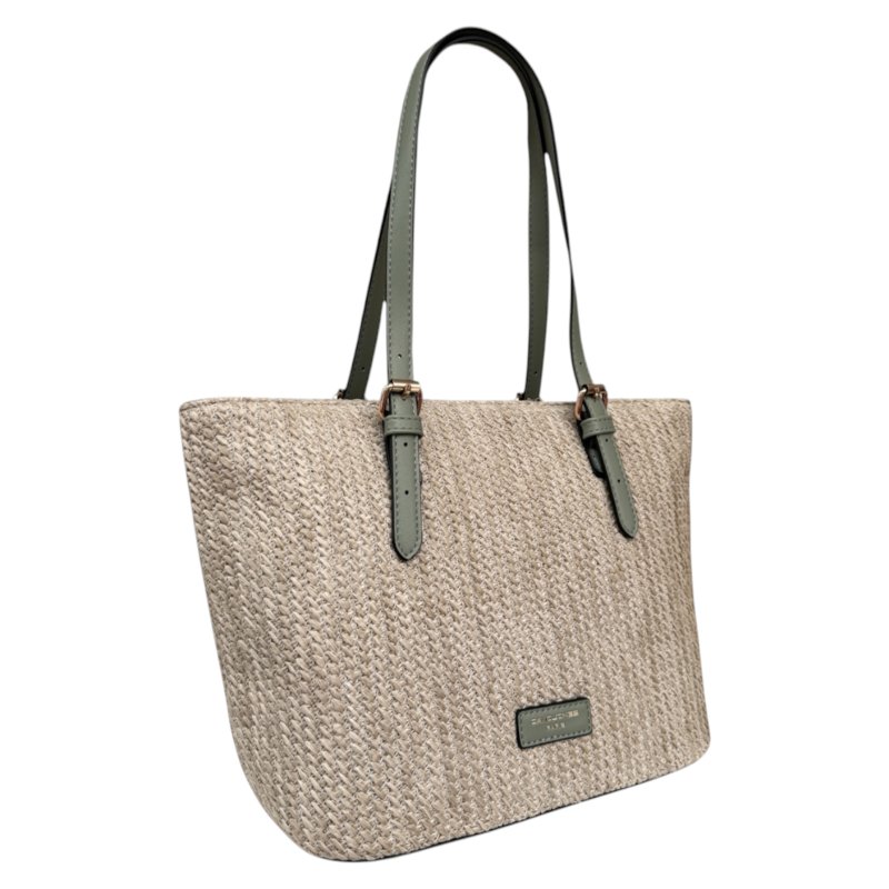 David Jones Straw Tote Bag Sage