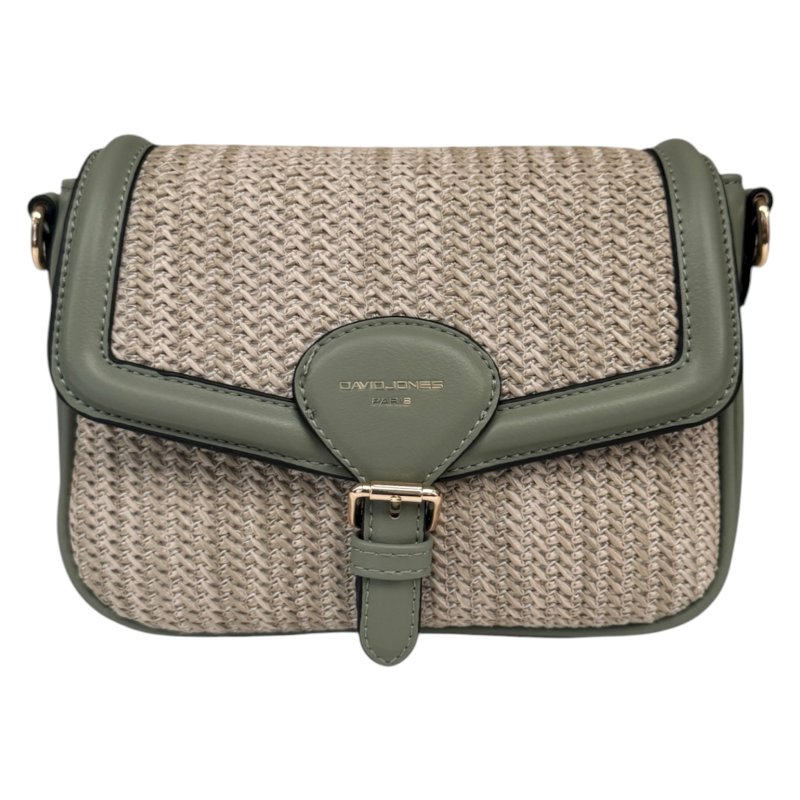 David Jones Straw Half Flap Shoulder Bag Sage