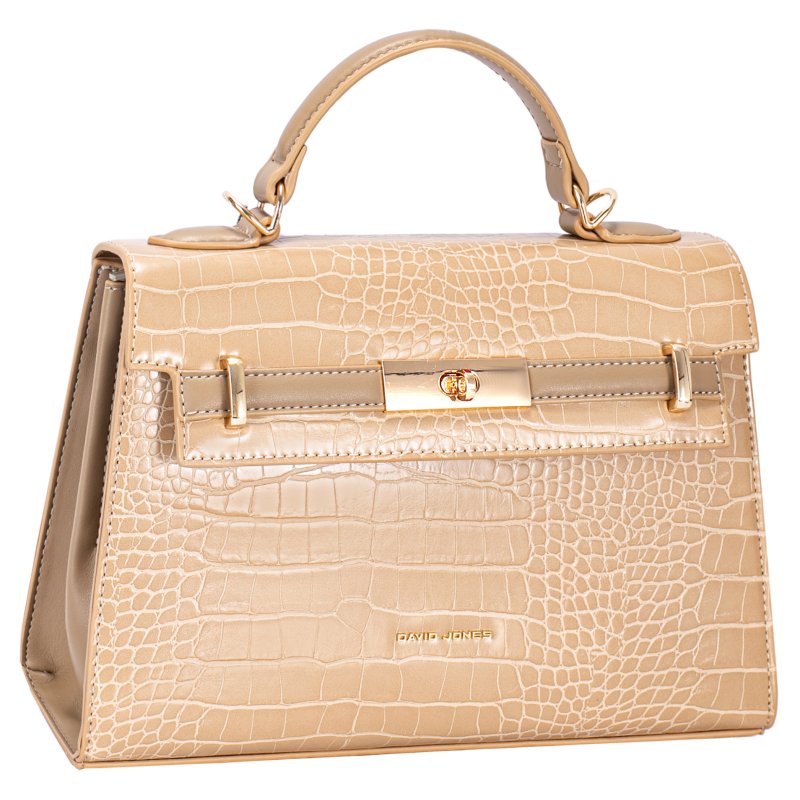 David Jones Faux Croc Top Handle Grab Bag Camel