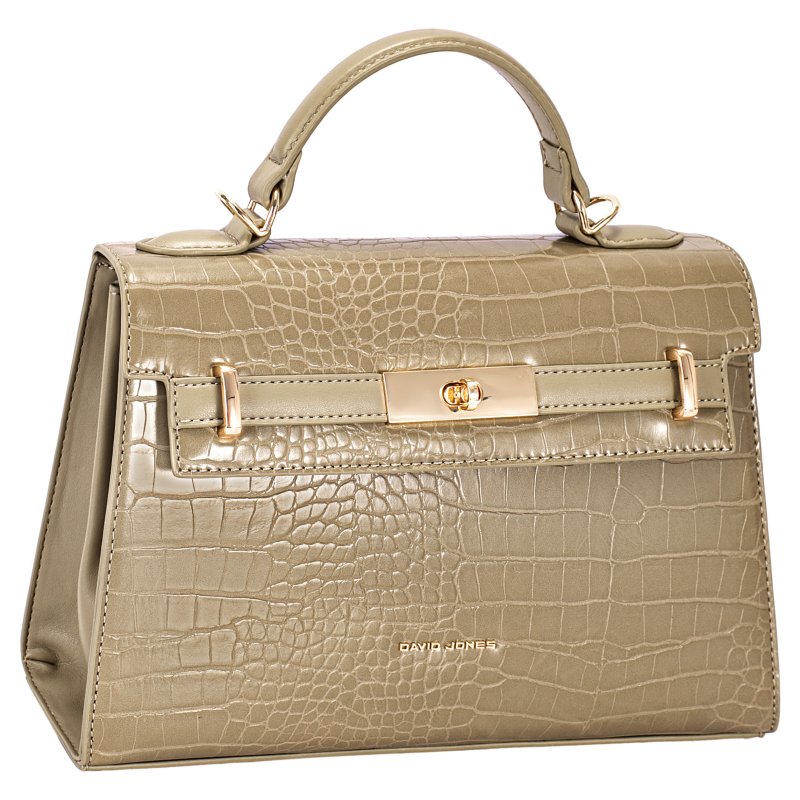 David Jones Faux Croc Top Handle Grab Bag Olive Branch