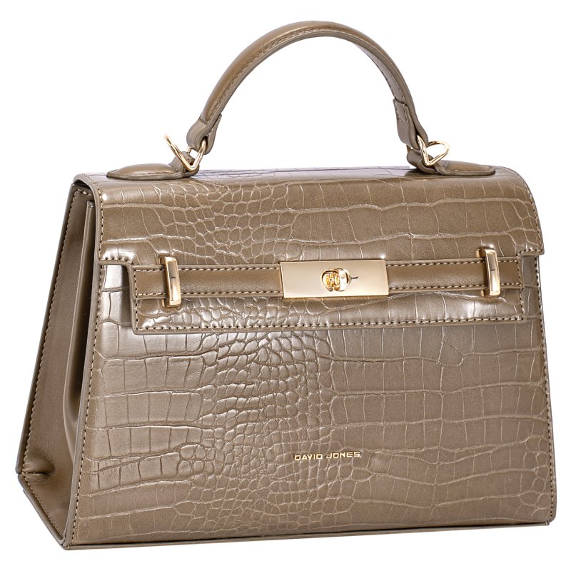David Jones Faux Croc Top Handle Grab Bag Warm Taupe