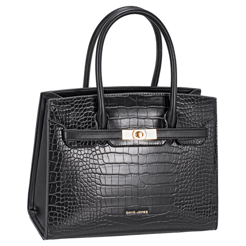 David Jones Faux Croc Tote Bag Black