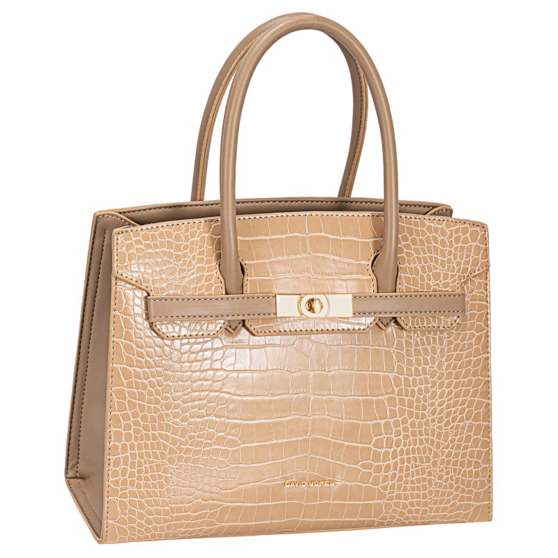 David Jones Faux Croc Tote Bag Camel