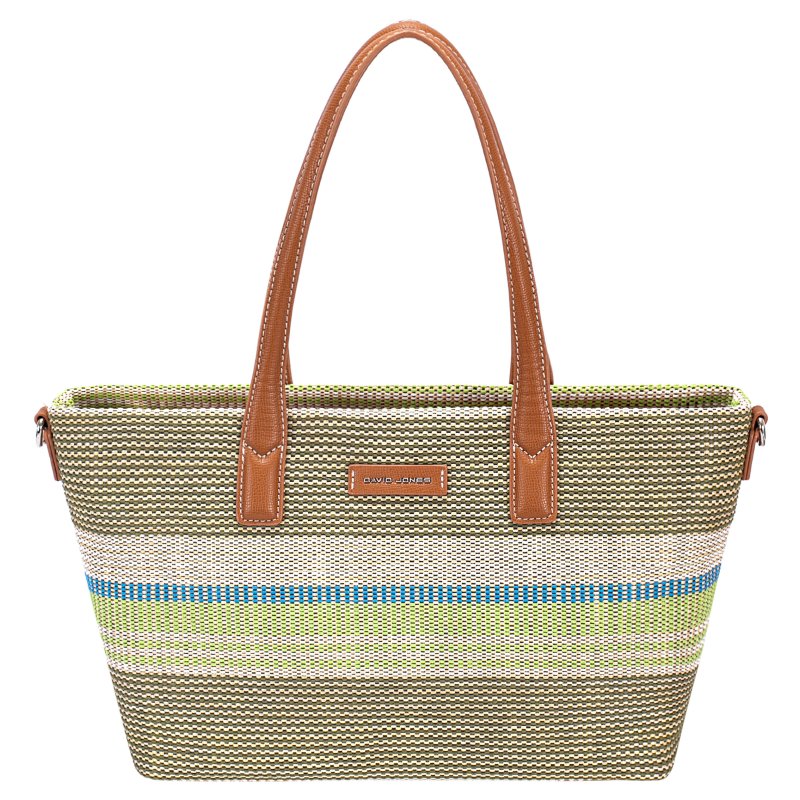 David Jones Medium Straw Effect Shopper Olive Branch