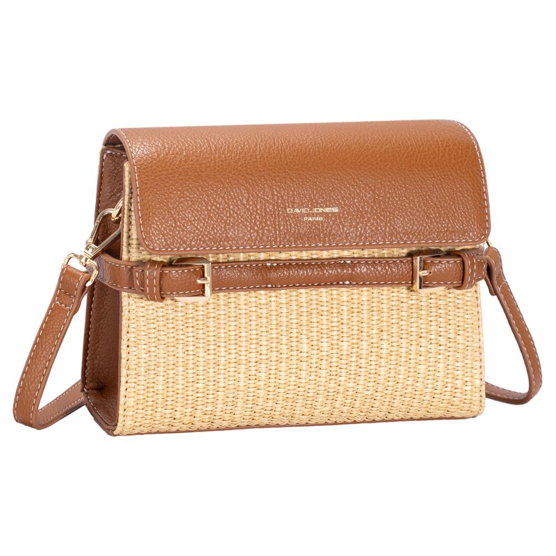 David Jones Smart Straw Shoulder Bag Apricot Tan