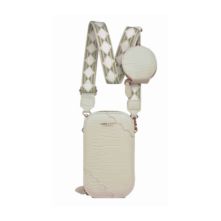 Long & Son Croc Effect Phone Bag Beige