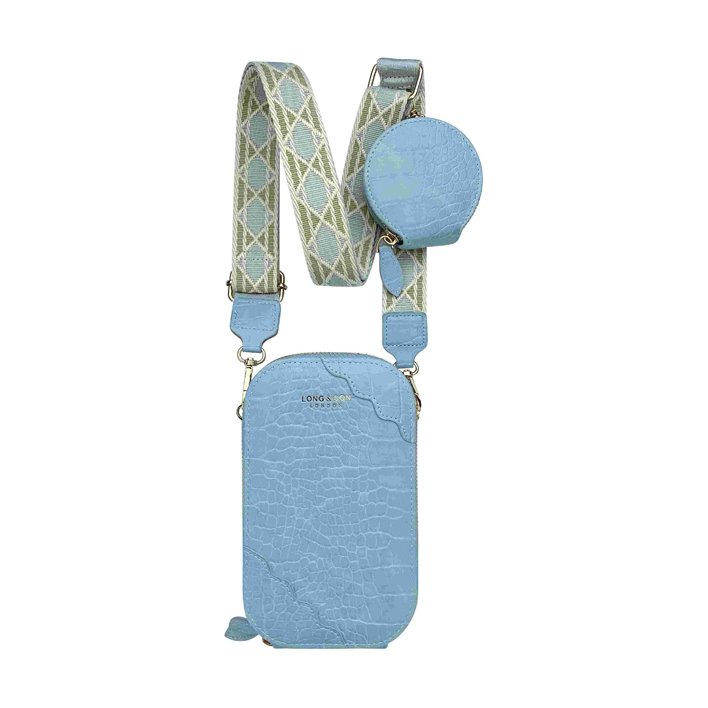 Long & Son Croc Effect Phone Bag Light Blue