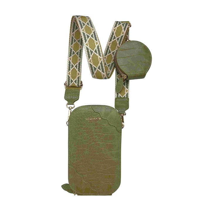 Long & Son Croc Effect Phone Bag Khaki