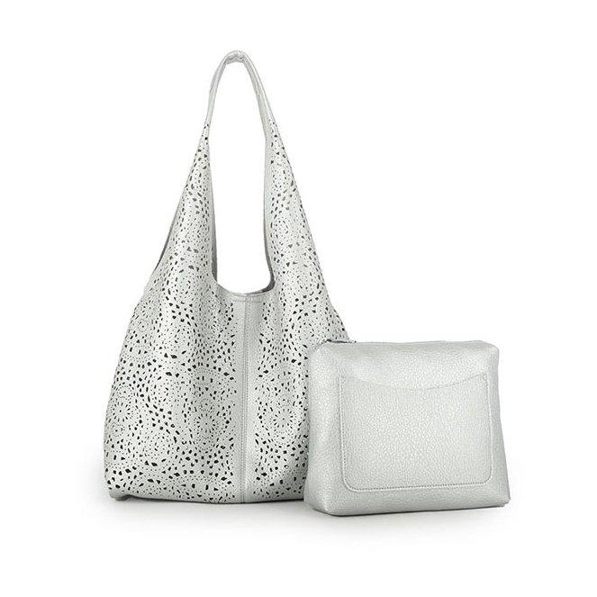 Long & Son Punched Detail Hobo Bag Silver