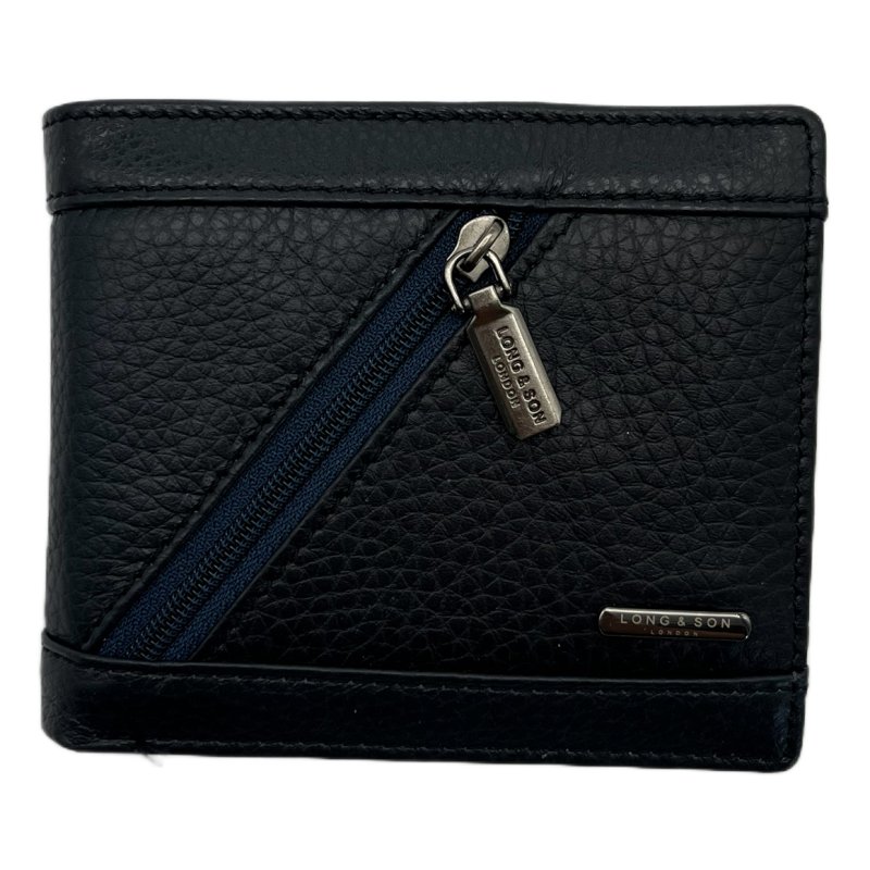Long & Son Assorted Mens Zipper Leather Wallets Black