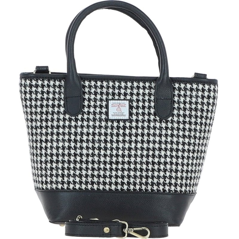 Ashwood Leather Harris Tweed Grab Bag Black White front