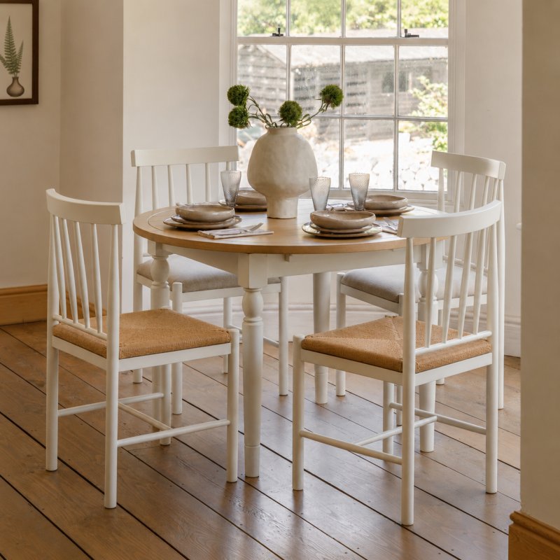 Gallery Direct Gallery Direct Eton Round Extending Dining Table, 2 Woven Chairs & 2 Upholstered Chairs in White
