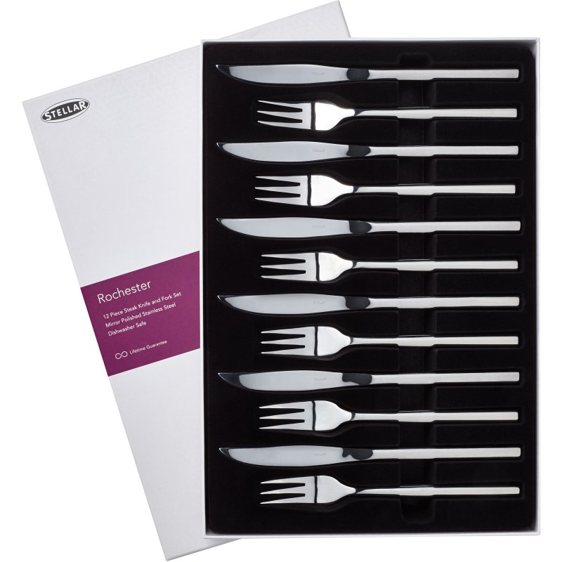 Stellar Rochester 12 Piece Steak Knife & Fork Set in box