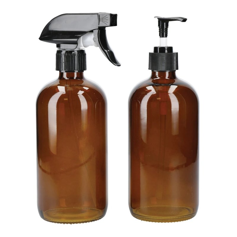 Living Nostalgia Set Of 2 Amber Glass Bottles