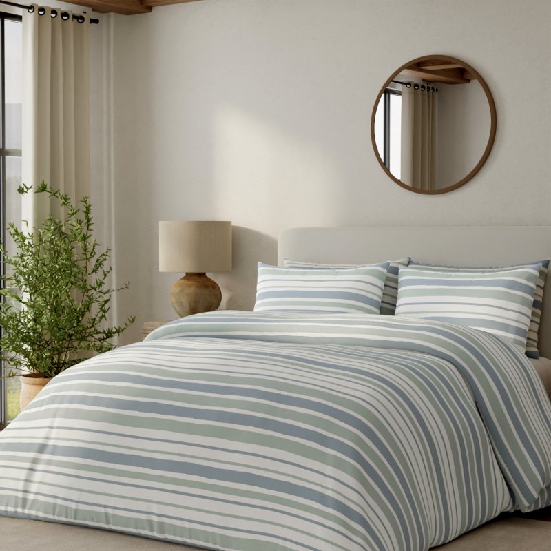 Vantona Dawn Stripe Blue Duvet Cover Set