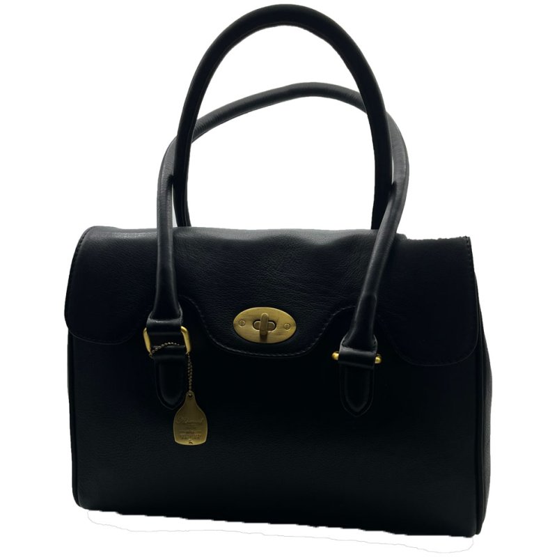 Ashwood Leather Turn Lock Handbag Black