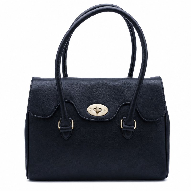 Ashwood Leather Ashwood Leather Turn Lock Handbag Black